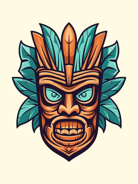 masque tiki en bois tribal illustration de conception de logo dessiné à la main