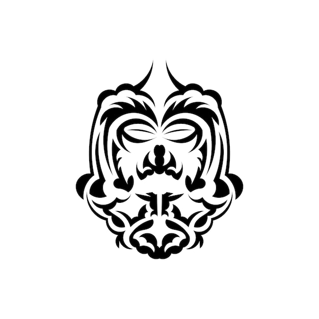 Masque Tiki Noir Et Blanc Motif De Décor Traditionnel De Polynésie Et D'hawaï Modèle De Tatouage Isolé Prêt