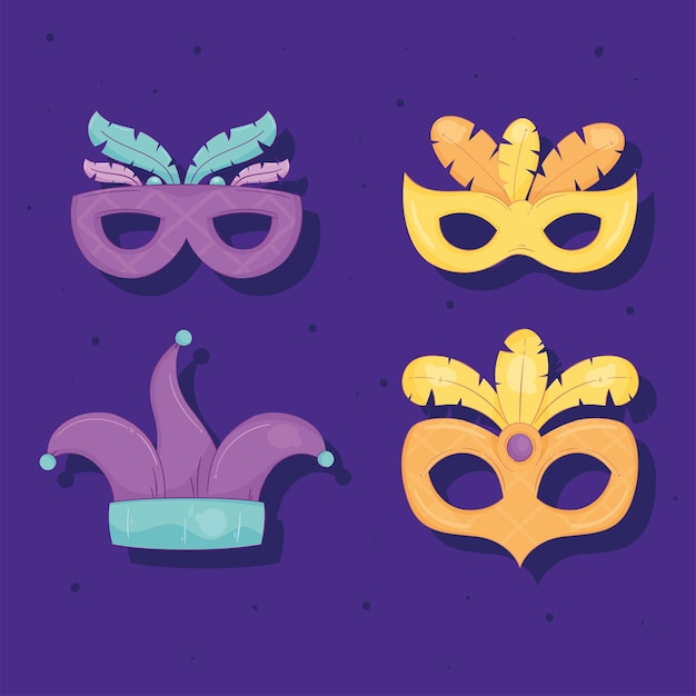 Masques de mardi gras et chapeau de bouffon