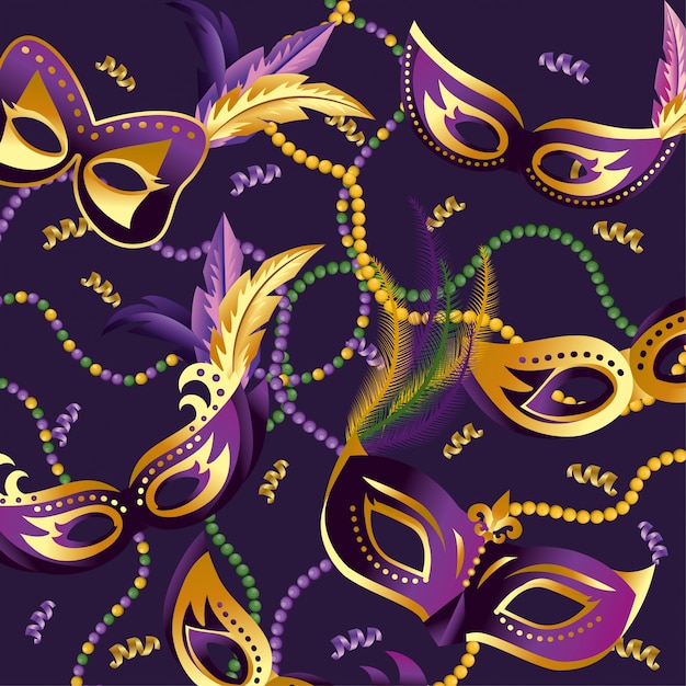 Masques Avec Des Plumes Et Collier De Merdi Gras