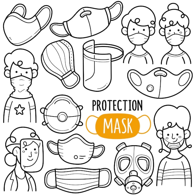 Masques De Protection Illustration Doodle Noir Et Blanc