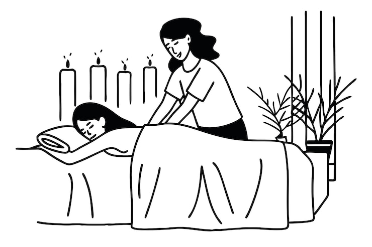 Vecteur massage thérapeutique professionnel service de relaxation au spa illustration artistique en ligne