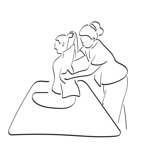 Massagiste Thaïlandaise Faisant Un Massage Pour Une Femme Illustration Vectorielle Dessinée à La Main Isolée Sur Blanc