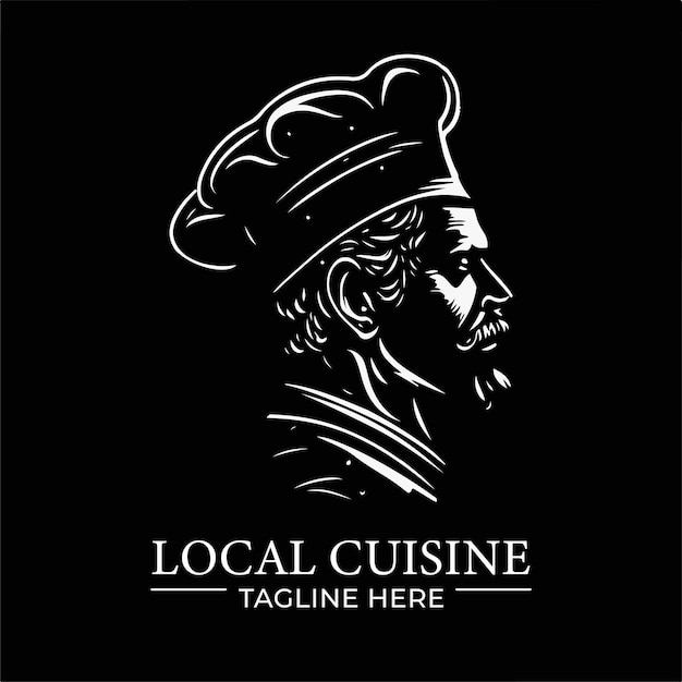 Master Chef Vintage Wood Carving Line Art Style Silhouette Logo d'entreprise de restaurant