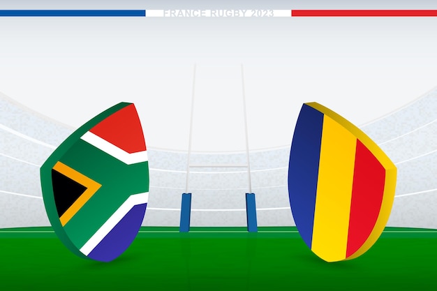 Match Entre L'afrique Du Sud Et La Roumanie Illustration De L'icône Du Drapeau Du Rugby Sur Le Stade De Rugby