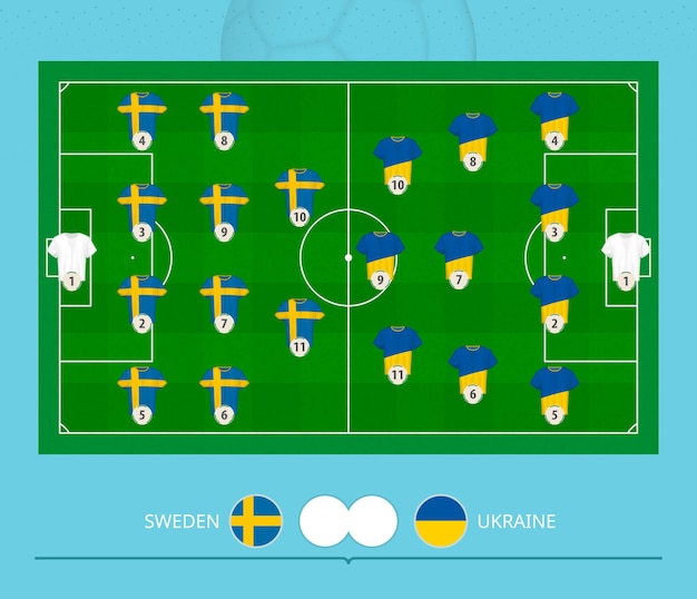 Match De Football Suède Contre Ukraine, Système D'alignement Préféré Des équipes Sur Le Terrain De Football