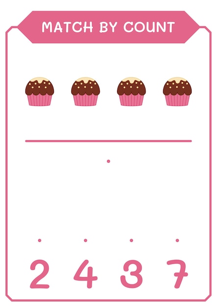 Match Par Nombre De Cupcake Jeu Pour Enfants Feuille De Travail Imprimable D'illustration Vectorielle