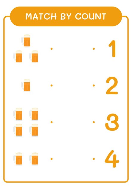 Match Par Nombre De Jeu De Bière Pour Les Enfants Feuille De Travail Imprimable D'illustration Vectorielle