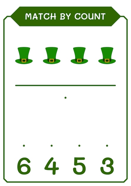 Match Par Nombre De Jeu De Chapeau De La Saint-patrick Pour Les Enfants Feuille De Travail Imprimable D'illustration Vectorielle