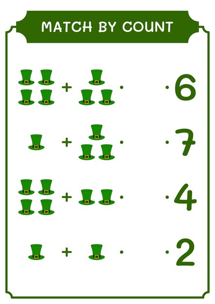 Match Par Nombre De Jeu De Chapeau De La Saint-patrick Pour Les Enfants Feuille De Travail Imprimable D'illustration Vectorielle