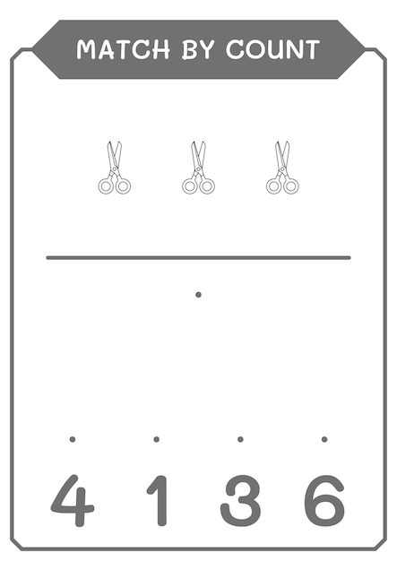 Match Par Nombre De Jeu De Ciseaux Pour Enfants Feuille De Travail Imprimable D'illustration Vectorielle