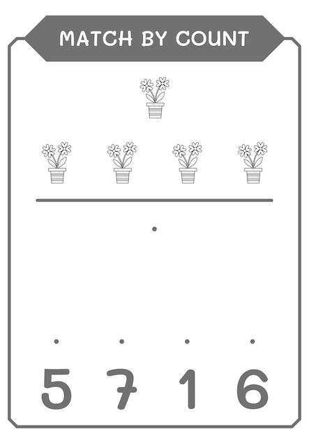 Match par nombre de jeu de fleurs pour les enfants Feuille de travail imprimable d'illustration vectorielle