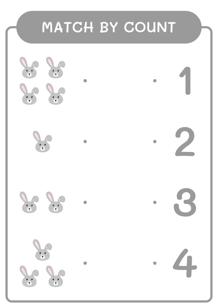 Match Par Nombre De Jeu De Lapin Pour Les Enfants Feuille De Travail Imprimable D'illustration Vectorielle