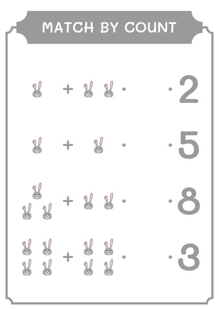 Match Par Nombre De Jeu De Lapin Pour Les Enfants Feuille De Travail Imprimable D'illustration Vectorielle