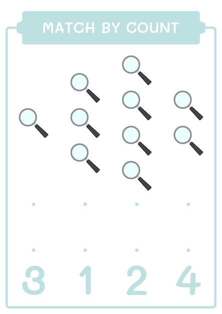 Match Par Nombre De Jeu De Loupe Pour Enfants Feuille De Travail Imprimable D'illustration Vectorielle