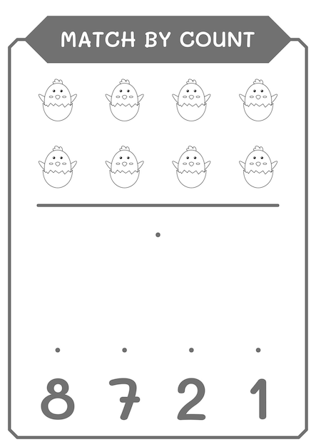 Match Par Nombre De Jeu De Poussins Pour Les Enfants Feuille De Travail Imprimable D'illustration Vectorielle