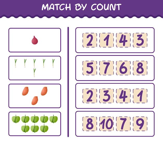 Match Par Nombre De Légumes De Bande Dessinée. Match Et Compte Jeu. Jeu éducatif Pour Les Enfants Et Les Tout-petits De La Maternelle