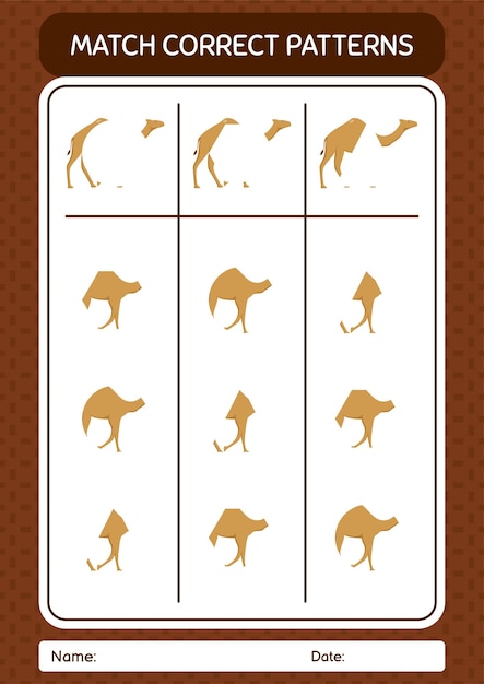 Match pattern game with camel worksheet for preschool kids kids activity sheet