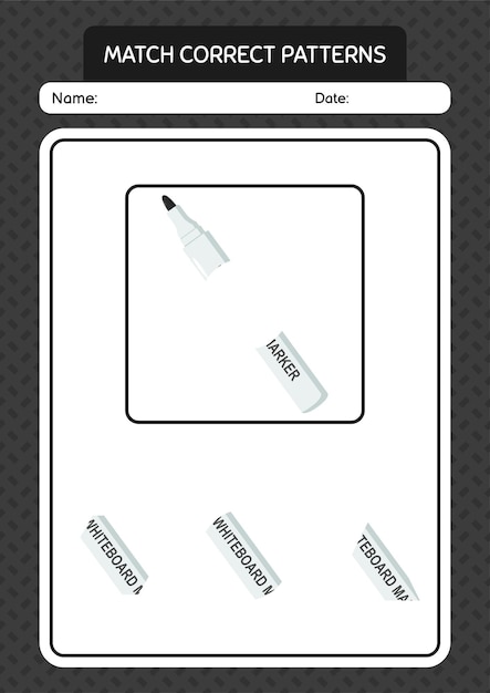 Match Pattern Game With Whiteboard Marker Worksheet Pour La Feuille D'activité Des Enfants D'âge Préscolaire