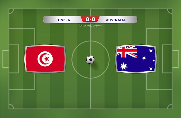 Match Tunisie vs Australie 2022 avec tableau de bord et fond de stade