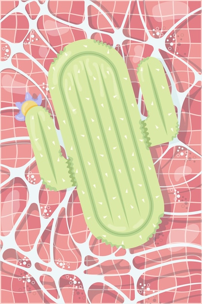 Vecteur matelas gonflable en forme de cactus dans la piscine pool party vacances à la plage vacances à l'hôtel