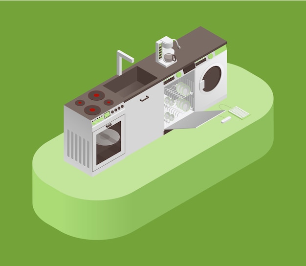 Matériel De Cuisine Et Appareils électroménagers Illustration Isométrique.