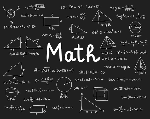 Mathématiques Doodle Formules Mathématiques Dessinées à La Main Sur Le Tableau Pour La Couverture Du Livre De Bannière De Fond Et Etc. Industrie De L'éducation Théorie Mathématique De L'enseignement Scolaire