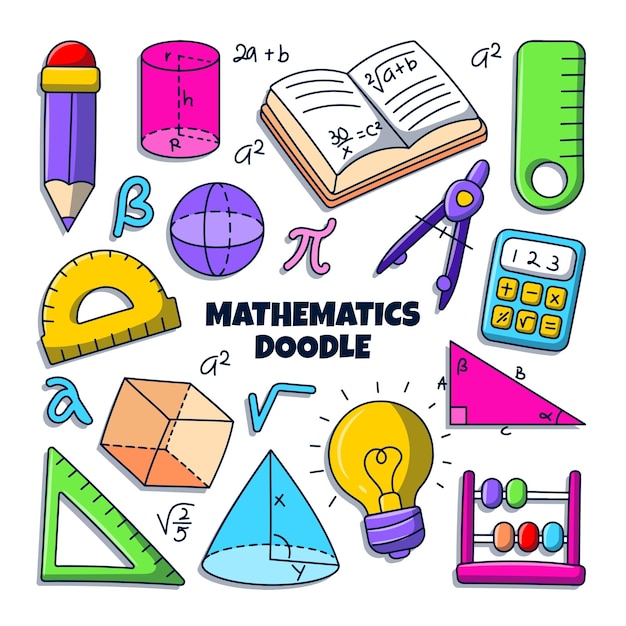 Vecteur mathématiques doodle illustration avec style coloré dessiné à la main