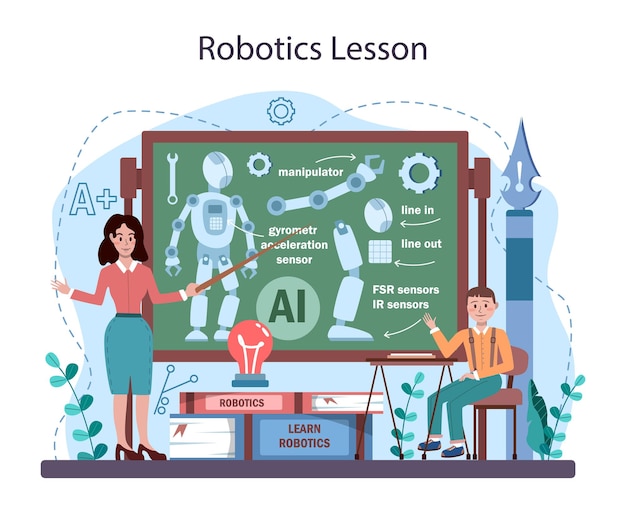 Matière De L'école De Robotique. étudiants Apprenant Des Composants De Robot