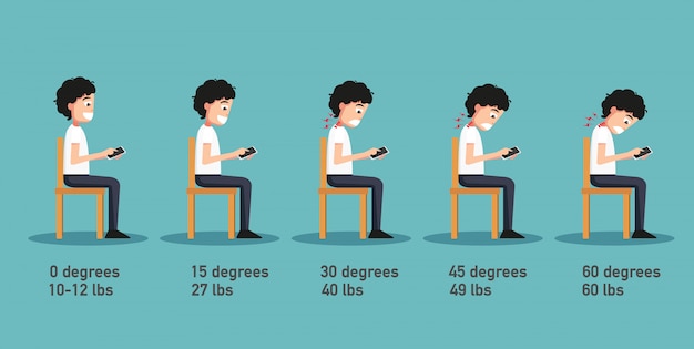 Les Mauvaises Postures Du Téléphone Intelligent, L'angle De Flexion De La Tête Lié à La Pression Sur La Colonne Vertébrale, La Posture Du Corps.