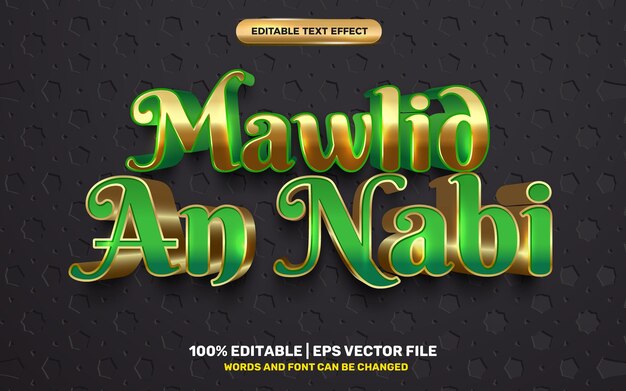 Mawlid Nabi 3d Luxe Vert Style De Modèle D'effet De Texte Modifiable