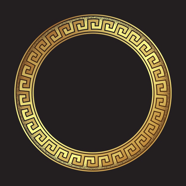 Vecteur méandre d'or de style grec antique ornanent dessin au trait dessiné à la main et travail de points illustration vectorielle de conception de cadre rond