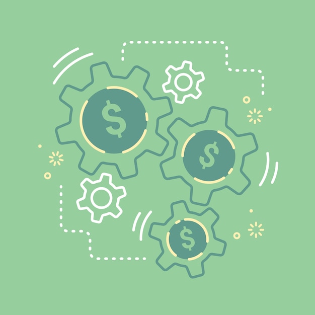 Mécanisme financier Cog of Money Gear Make Business Concept croissance de vecteur