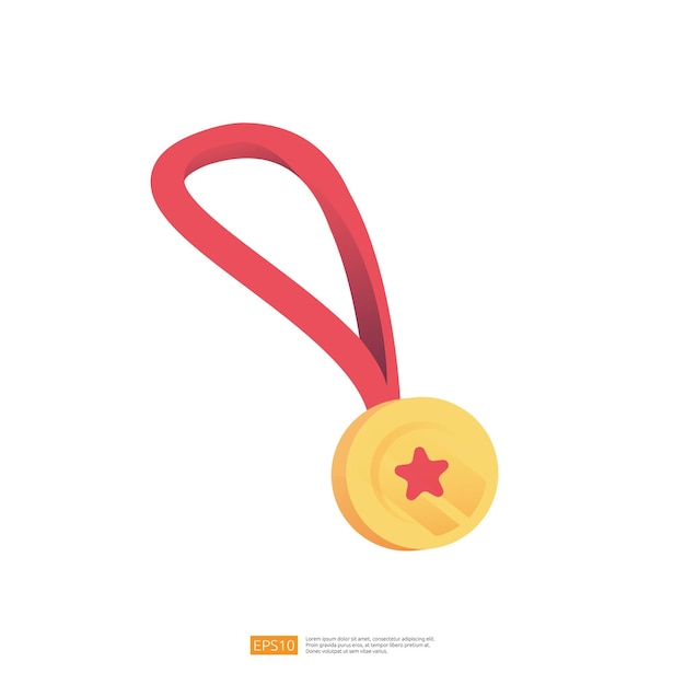 Médaille D'or Avec Icône De Ruban Rouge Pour La Récompense Du Champion Ou La Victoire Du Vainqueur Du Jeu En Illustration Vectorielle De Style Plat