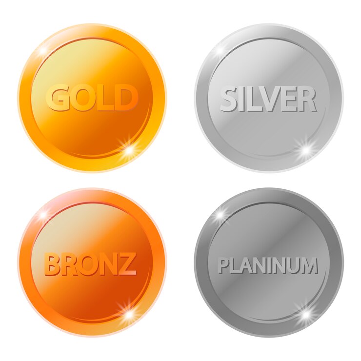 Médailles vierges d'or, d'argent, de bronze et de platine