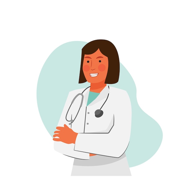 Une médecin aux cheveux courts fait des gestes confiants.