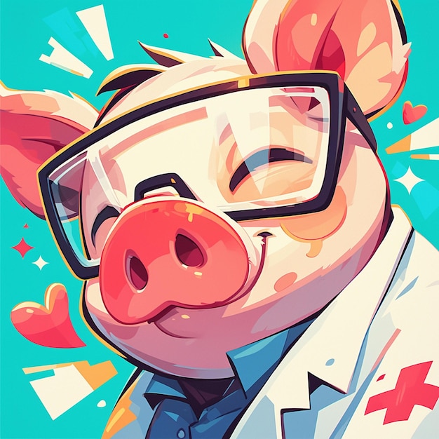 Un médecin cochon qui aime la propreté dans le style des dessins animés