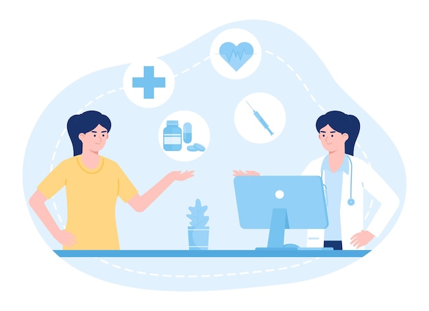 Le médecin conseille sur l'utilisation de médicaments tendance concept illustration plate