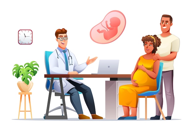 Le médecin explique la grossesse à la femme enceinte et à son mari Consultation sur le concept de grossesse