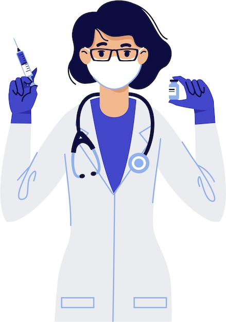 Médecin femme masquée avec vaccin contre le coronavirus et seringue