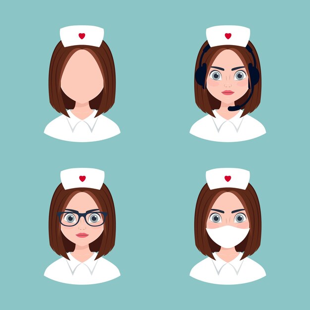 Médecin infirmière répartiteur collection d'avatars féminins