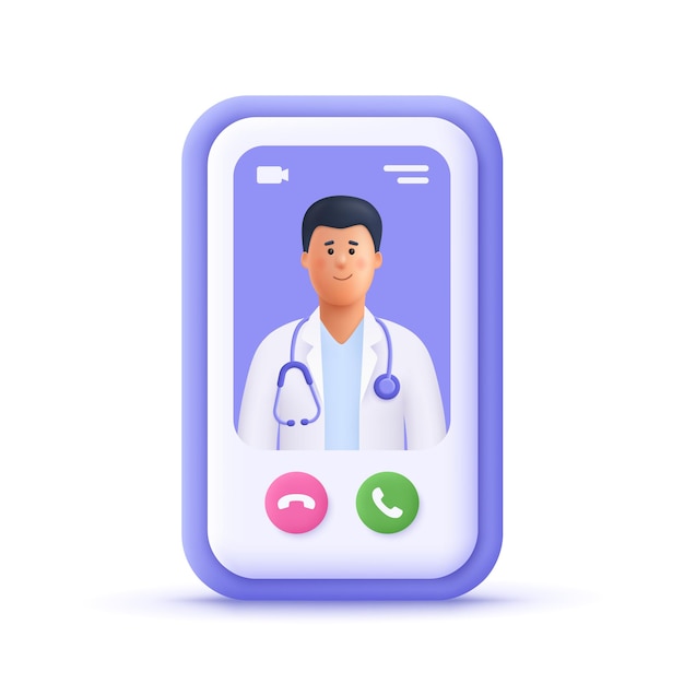 Médecin En Ligne Sur L'application Pour Smartphone Clinique Médicale En Ligne Télémédecine Concept De Soins De Santé Et De Consultation Médicale En Ligne Illustration De Personnage De Personnes Vectorielles 3d Style Minimal De Dessin Animé