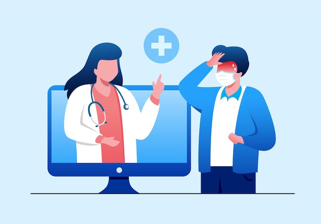 médecin en ligne pour consultation médicale page de destination de bannière d'illustration vectorielle plane