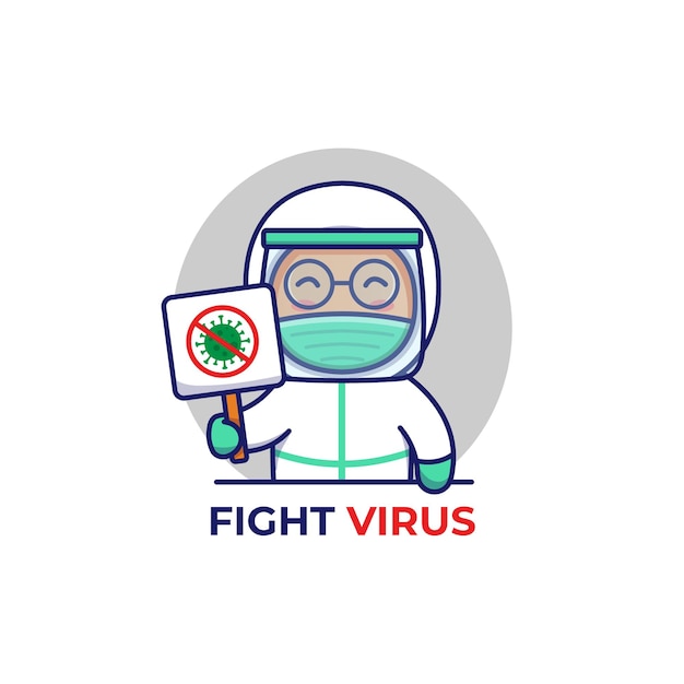 Médecin Mignon Portant Signe De Virus De Combat