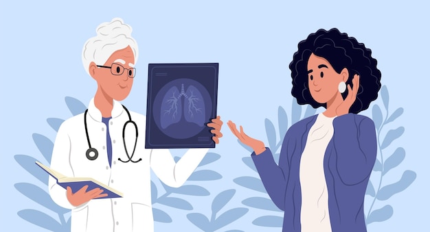 Médecin Et Patient Illustration Vectorielle De Pneumologietraitement Des Organes Respiratoires
