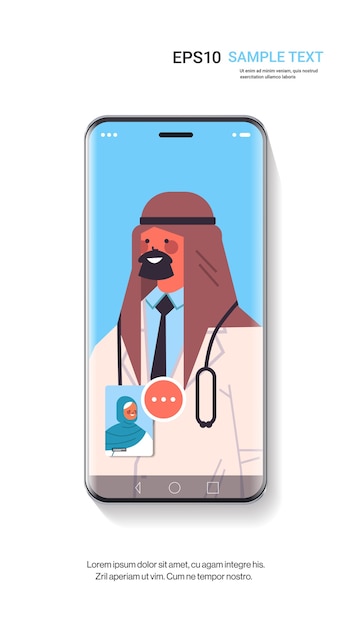 Médecin de sexe masculin arabe consultation patiente au cours de l'appel vidéo consultation en ligne médecine de santé concept écran smartphone vertical