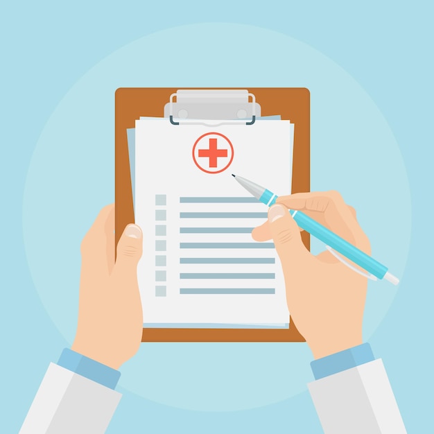 Médecin tenant le presse-papiers médical et prend des notes à ce sujet illustration