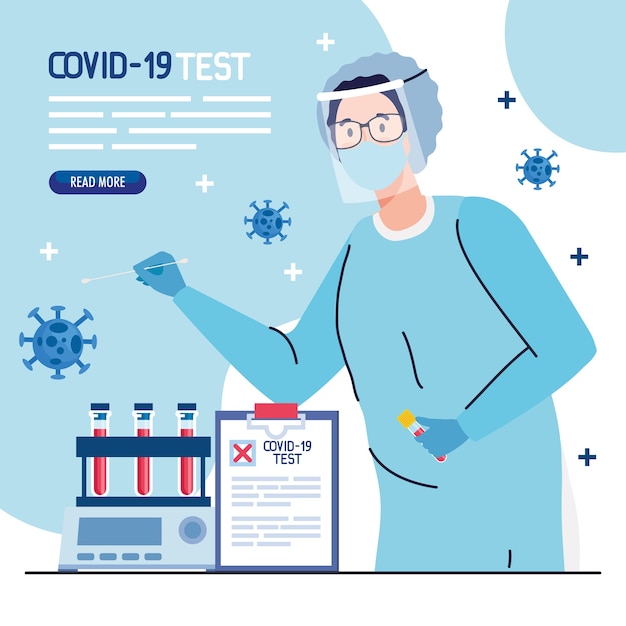 Médecin De Test De Virus Covid 19 Avec Tubes Uniformes De Masque Et Conception De Documents Médicaux Du Thème Ncov Cov Et Coronavirus