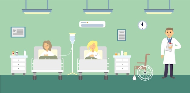Vecteur médecins et patients à l'hôpital. illustration vectorielle.