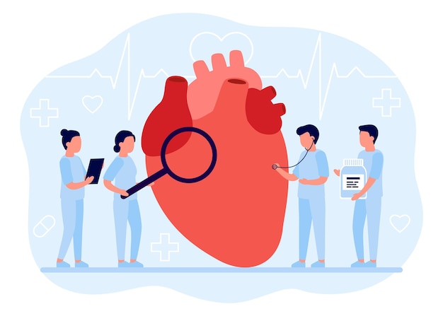 Vecteur les médecins vérifient la santé de l'organe cardiaque examen médical du cœur